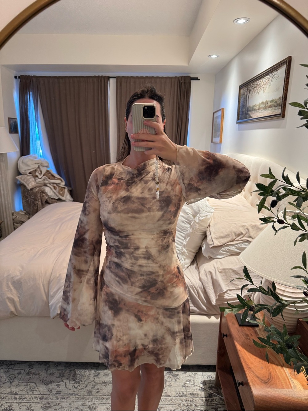 Commense Multicolor Tie-Dye Ruched Flared Sleeve Mini Dress - Picture 2 of 5